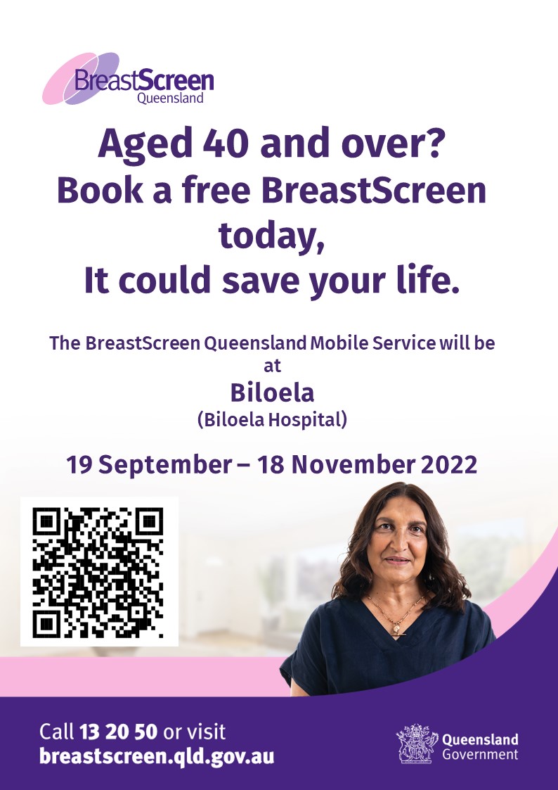 The BreastScreen Bus is coming to Biloela from the 19th September.
If you are a woman aged over 40, You might be due!
Call us on 13 20 50 to book yours!
You can also book online at www.breastscreen.qld.gov.au
#30minutescouldsaveyourlife