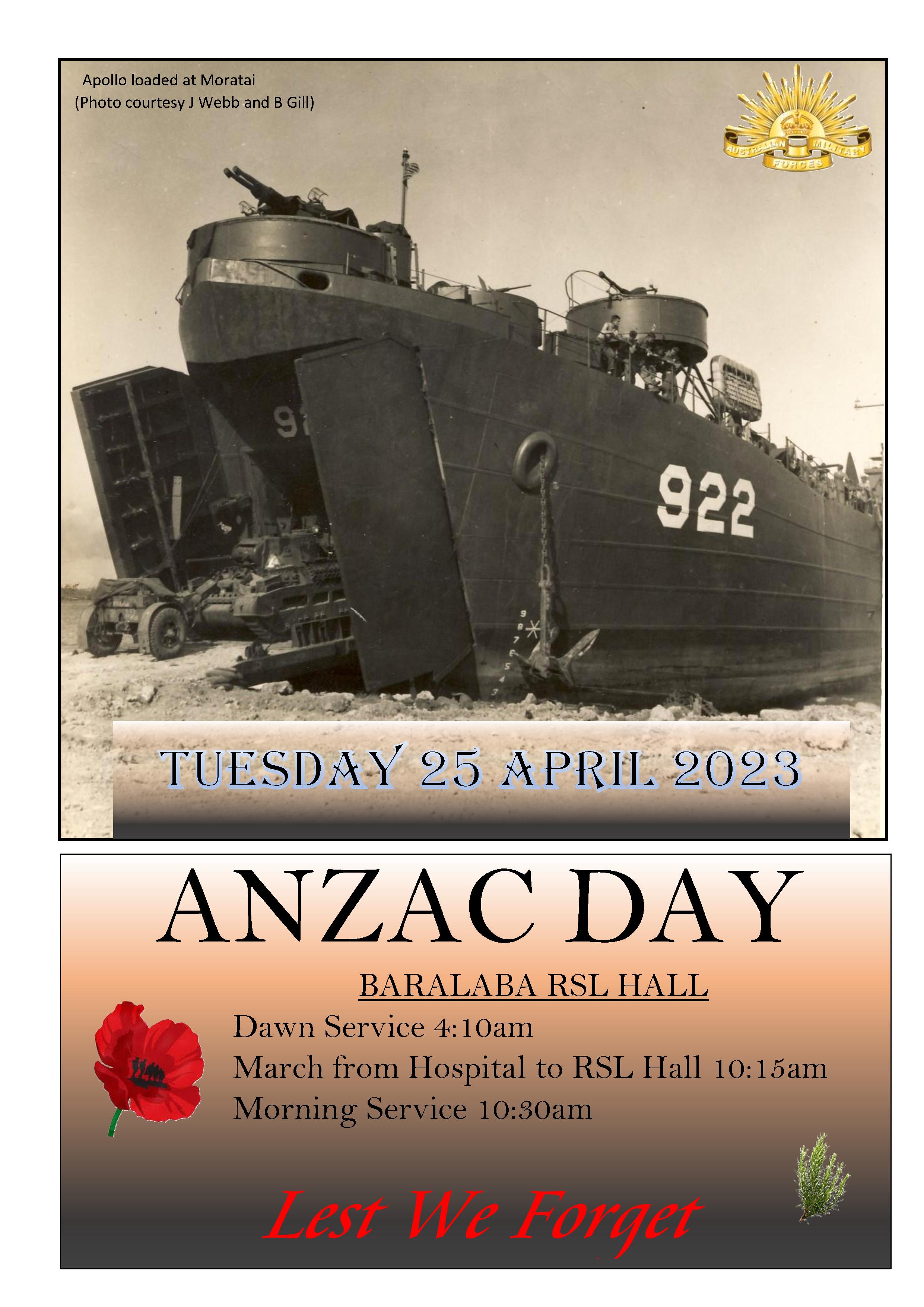 ANZAC Day Service Information 2023 Baralaba