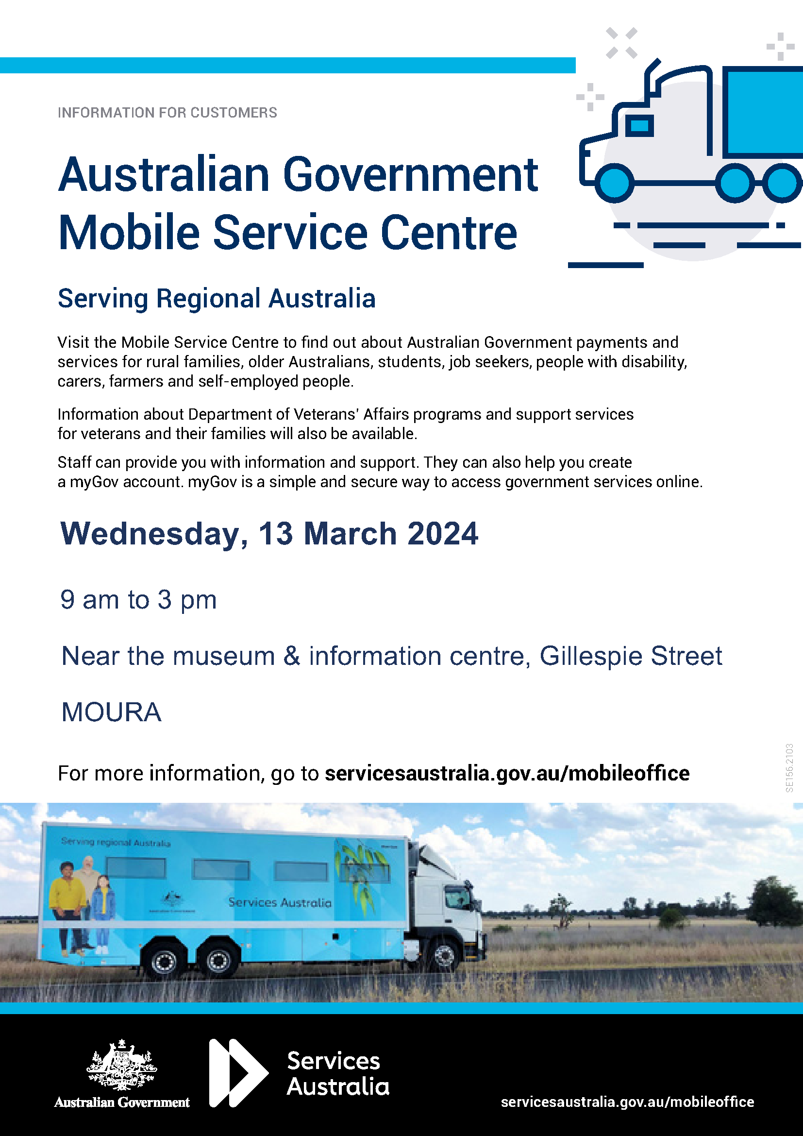 Aust govt mobile service centre moura 13032024