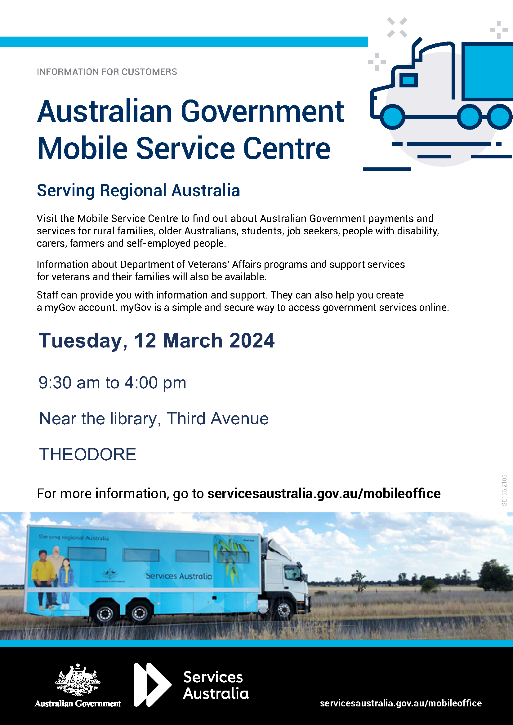 Aust govt mobile service centre theodore 12032024