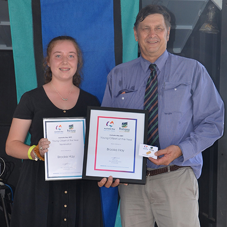 2021 Young Citizen of the Year Brooke Hay and Mayor Nev Ferrier