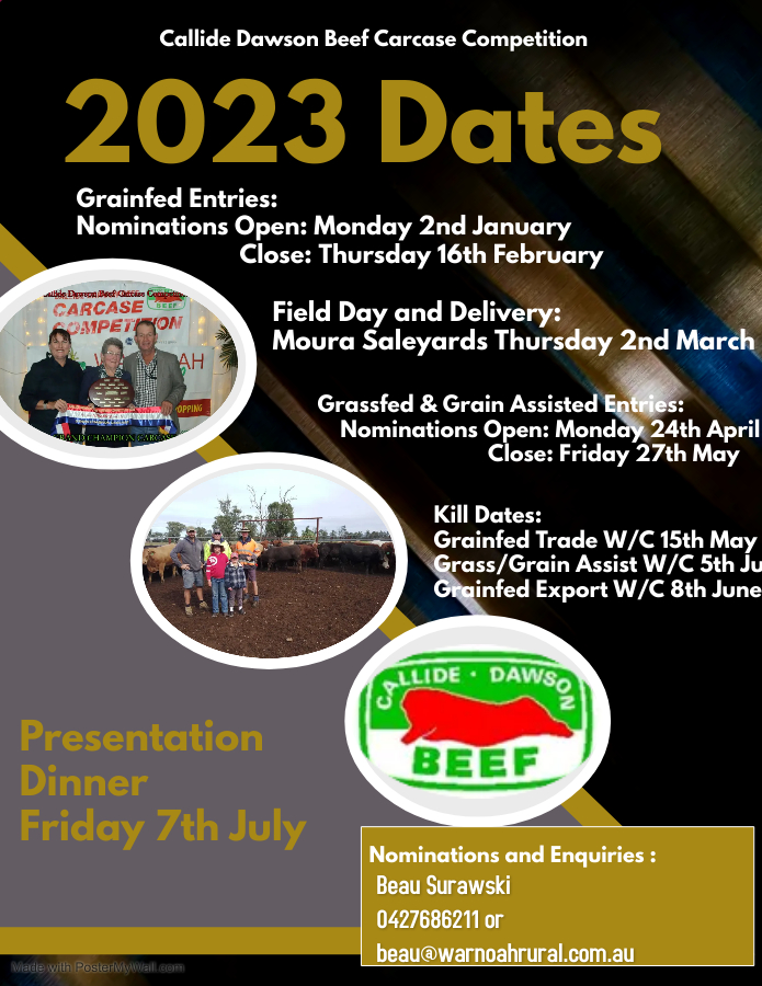 Callide Dawson Beef Carcase Competition 2023 Dates