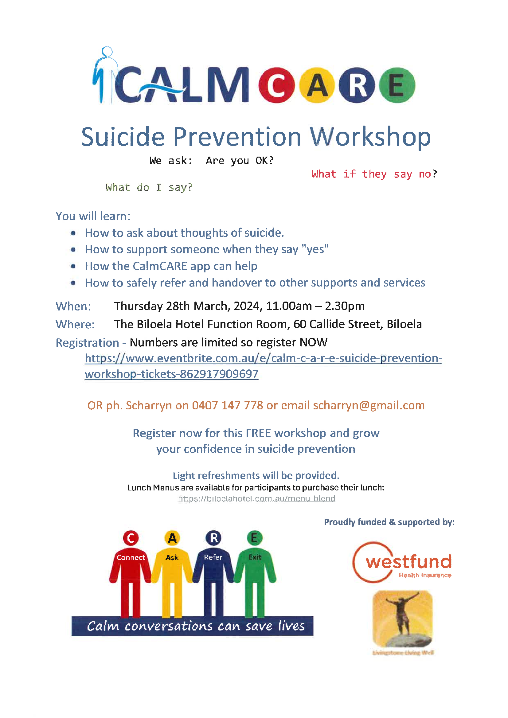 Calm care suicide prevention workshop 280324