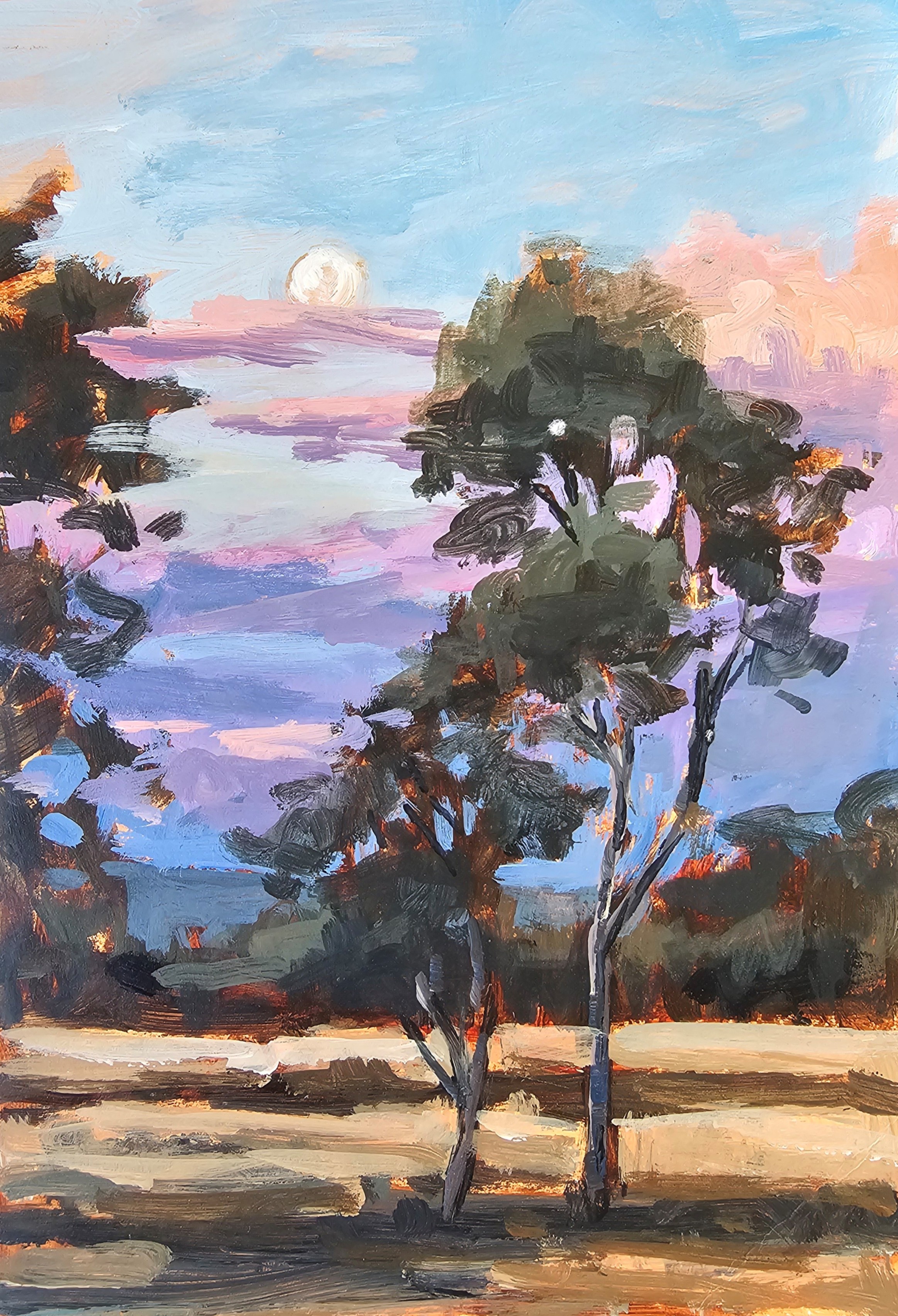 The Spark Within - Landscape with full moon kath dunne acrylic on canvas
