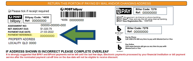 Payment reference location on rate notice