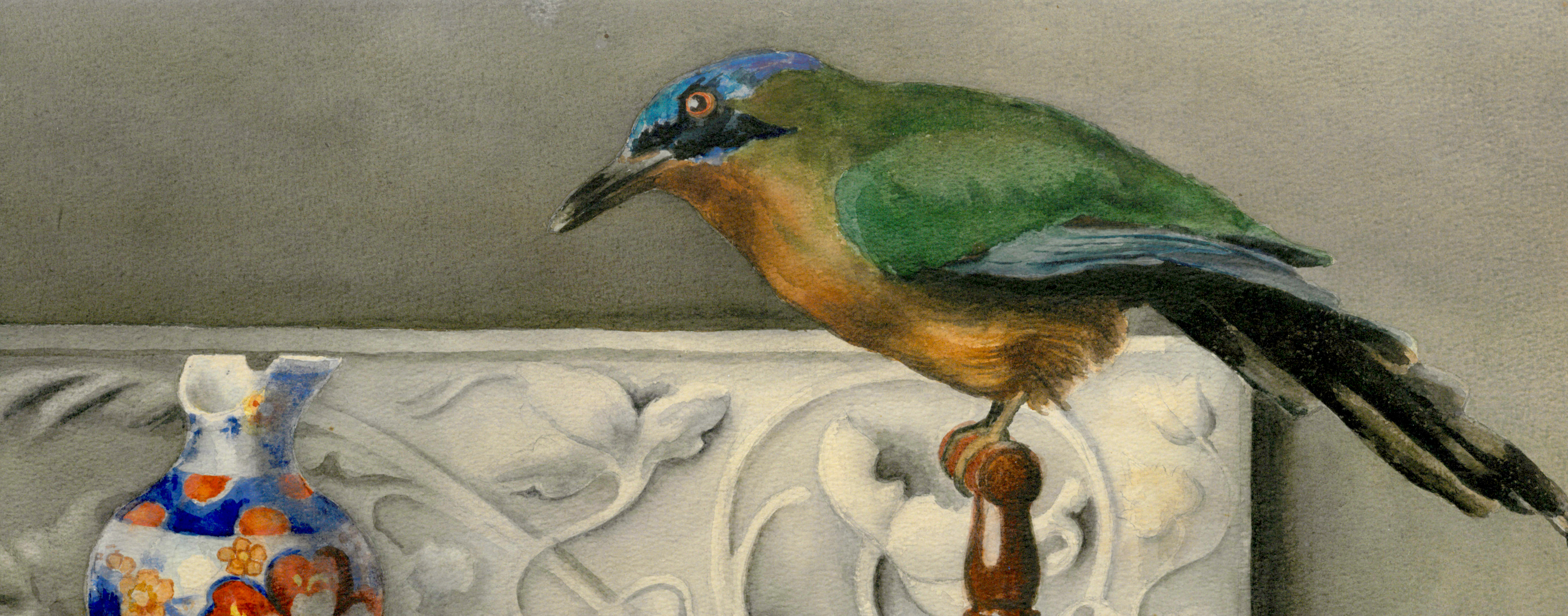 Ruby Campbell, Still life (Bird with Pottery). Cropped Banner
