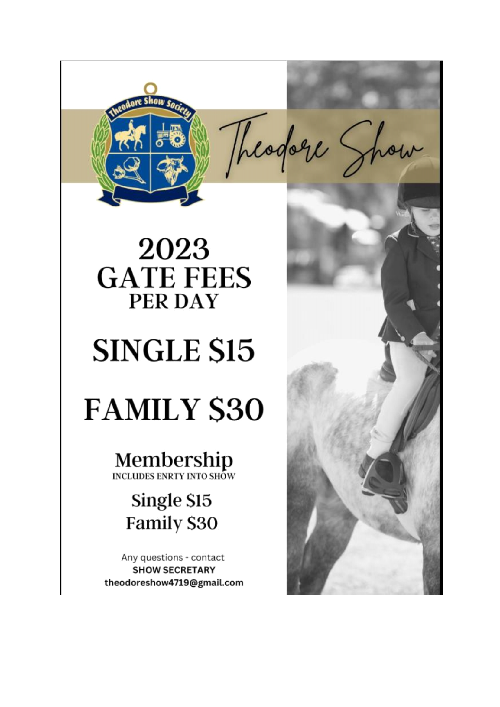 Theodore show gate fees 2023