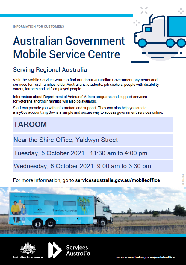Aus Gov Mobile Service Centre Taroom Poster 6.10.21